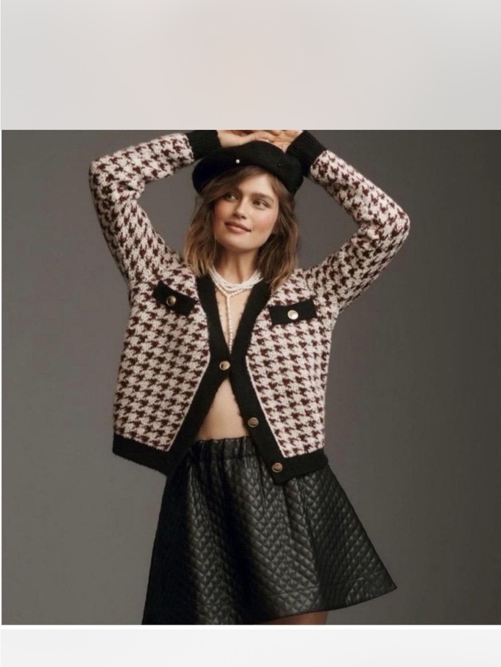 Anthropologie Black and Cream Houndstooth Cardigan